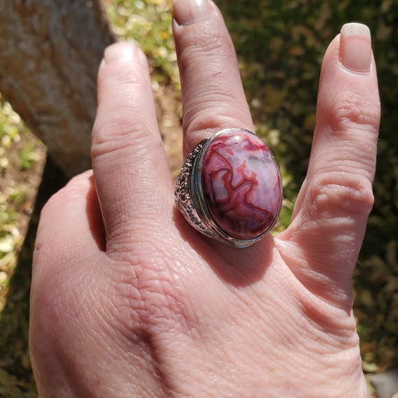New Crazy Lace Agate Adjustable 925 Silver Unisex Ring. - Picture 16 of 16